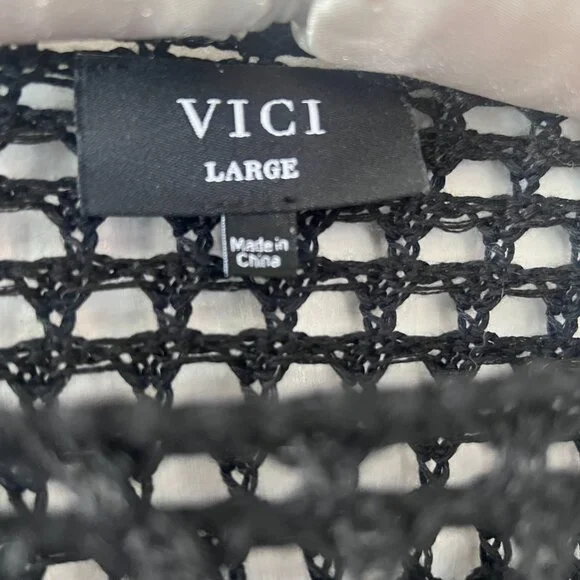 Vici Black Crochet Cropped Sweater Beach Cover Up - Picture 5 of 7